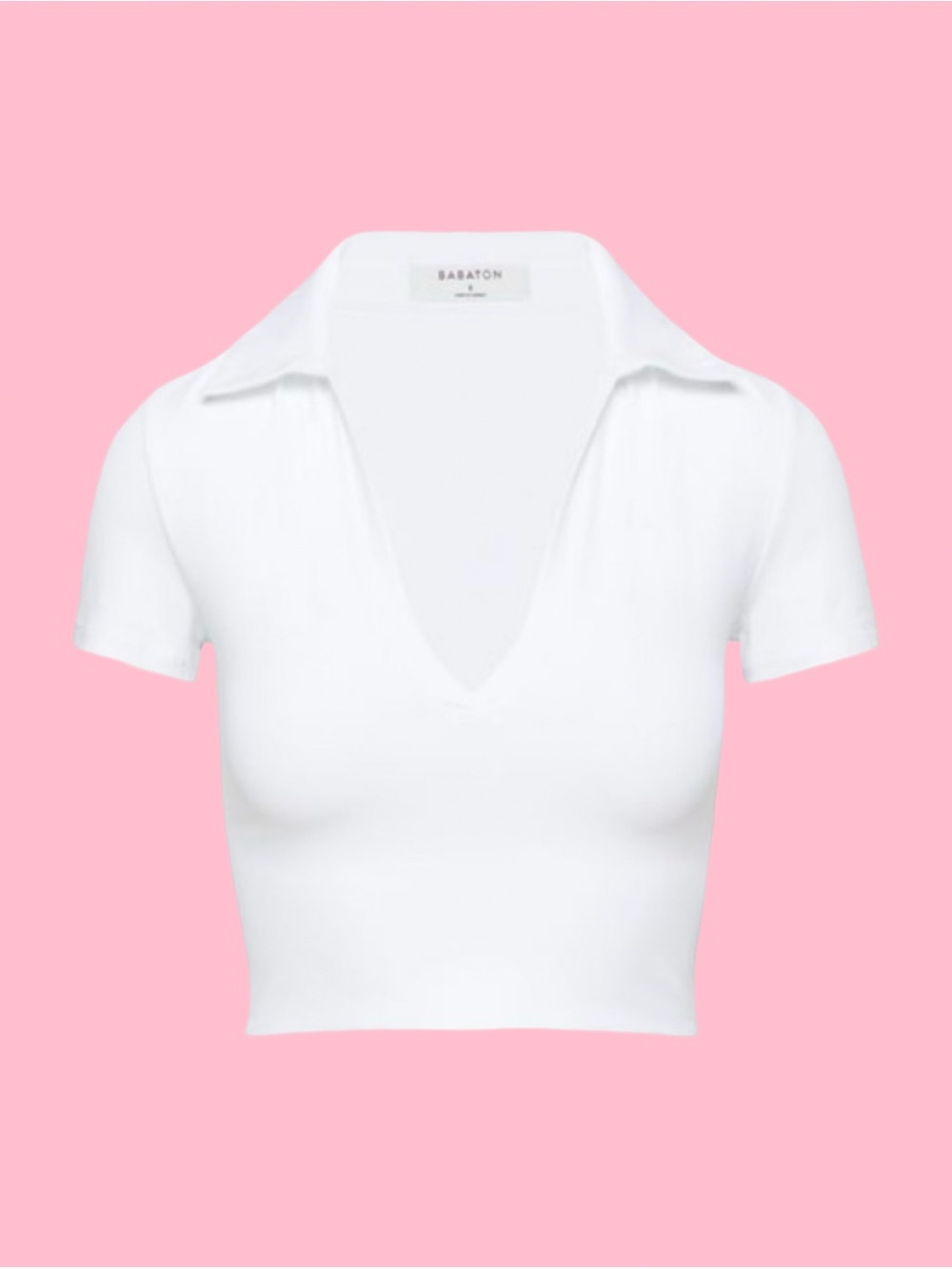 Babaton White V-Neck Short Sleeve Crop Top